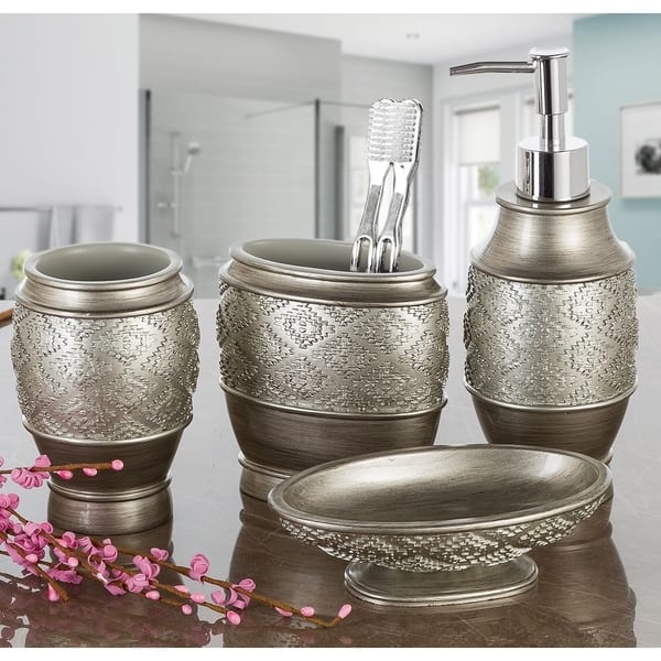 Dublin 4 Piece Bathroom Accessories Set Brushed Silver On Sale Overstock 25627915