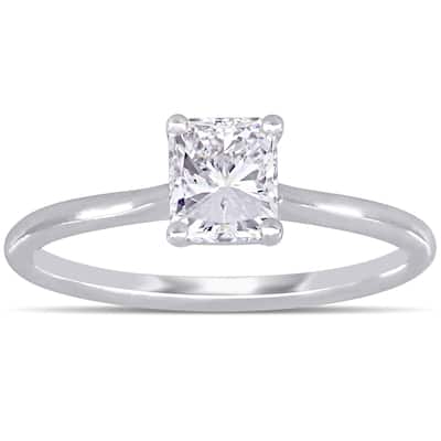 Miadora 18k White Gold 1ct TDW Radiant-Cut Diamond Solitaire Engagement Ring