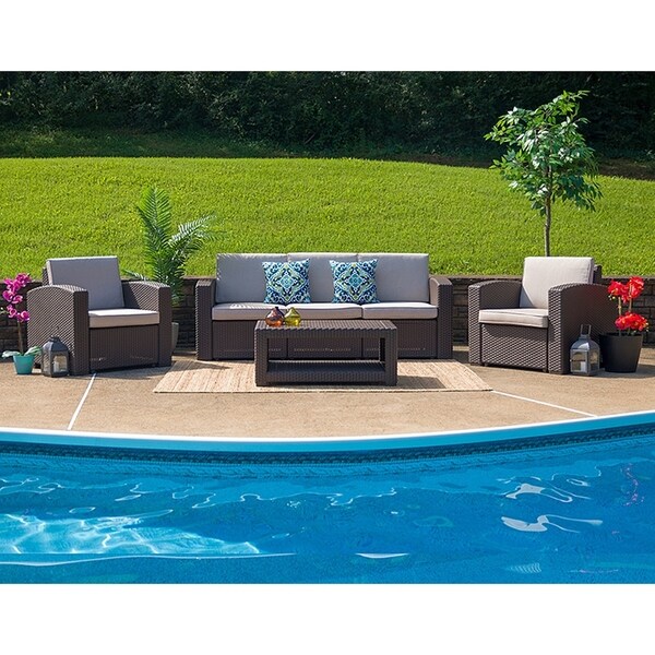 Shop Winston 4 Piece Chocolate Brown All Weather Garden Patio Sofa Set Overstock 25628116