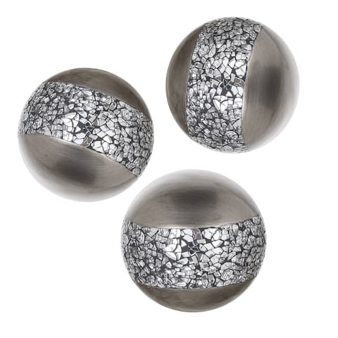 Schonwerk Silver Resin Balls/Orbs Set of 3 (Crackled Mosaic) 3.2"