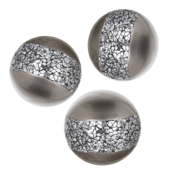 Schonwerk Silver Resin Balls/Orbs Set of 3 (Crackled Mosaic) 3.2"