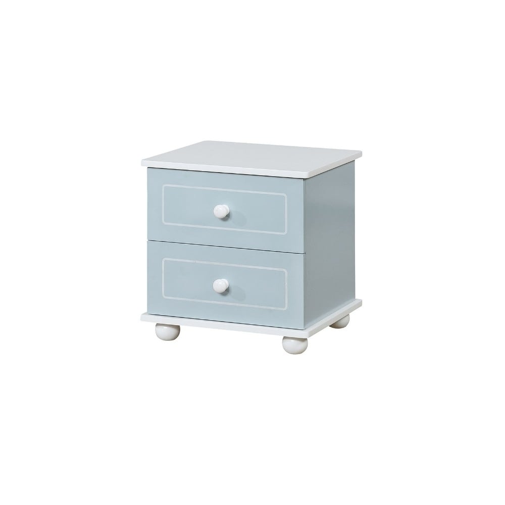 Benzara Two Drawer Solid Wood Nightstand with Round Feet, Blue And White