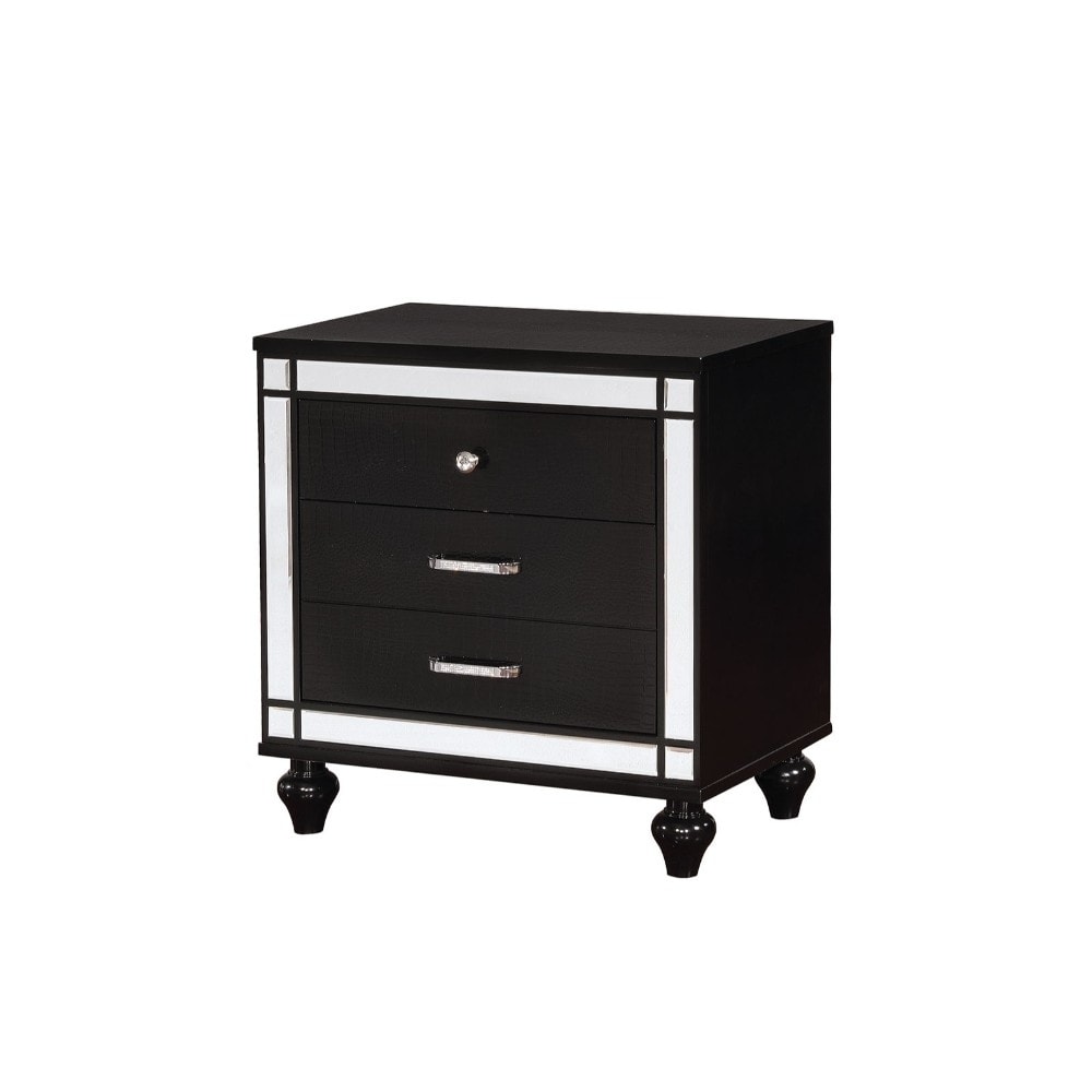 Shop Three Drawer Solid Wood Nightstand With Mirror Accent Trim Front Black Overstock 25628704