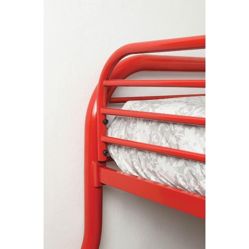Metal Twin Over Full Bunk Bed with Attached Side Rails And Side Ladders, Red