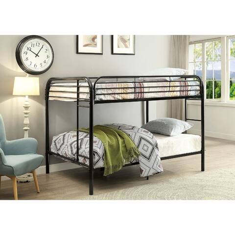 Metal Full Over Full Bunk Bed with Attached Two Side Ladder, Black