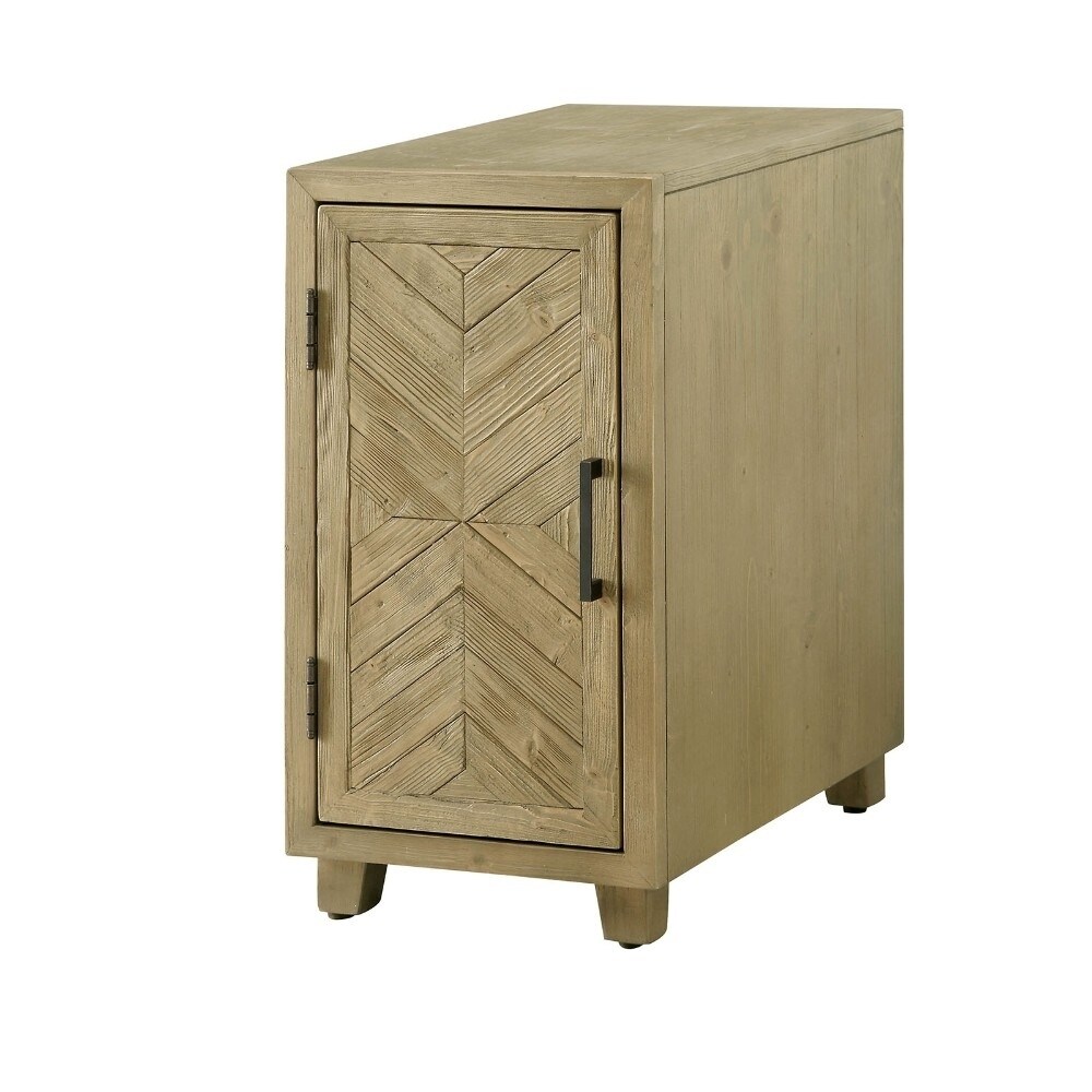 Shop Solid Wood One Door Side Table With Metal Bar Handle Light