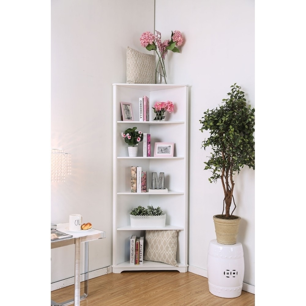 Shop Contemporary Style Solid Wood Five Shelves Corner Bookshelf