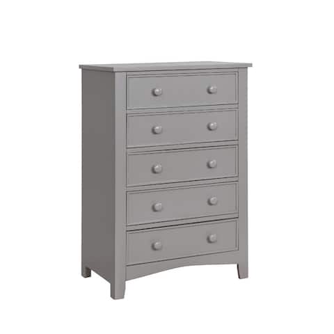 Solid Wood Five Drawer Chest with Round Knob Pull, Gray