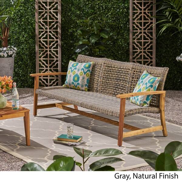 Shop Hampton Outdoor Wood And Wicker Sofa By Christopher Knight