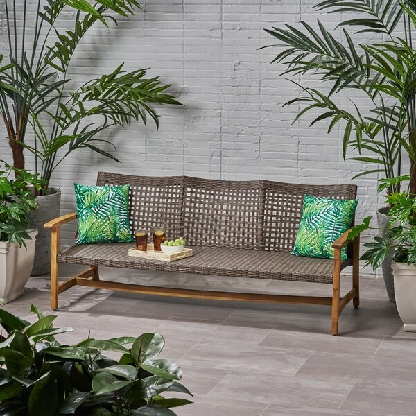 Hampton Outdoor Wood and Wicker Sofa by Christopher Knight Home