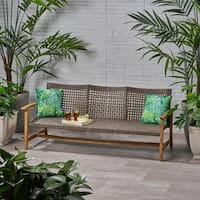 Hampton Outdoor Wood and Wicker Sofa by Christopher Knight Home
