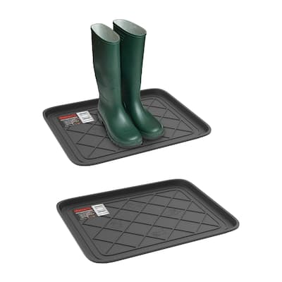 All Weather Boot Tray - Small Water Resistant Plastic Utility Shoe Mat for Indoor and Outdoor Use by Stalwart (Set of 2, Black)