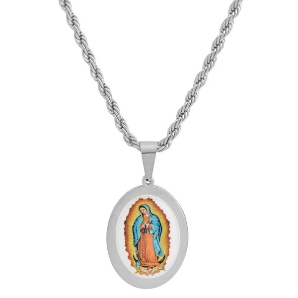 Men Stainless Steel Gold Silver Virgin Mary Pendant Necklace Rope Chain