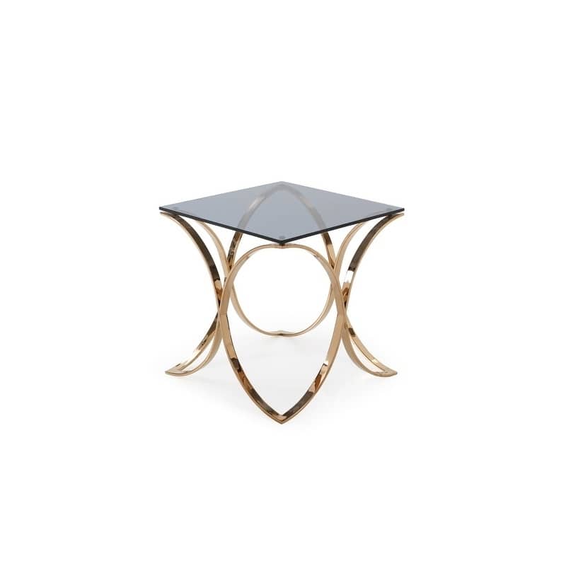 Modrest Reklaw Modern Smoked Glass & Rosegold End Table