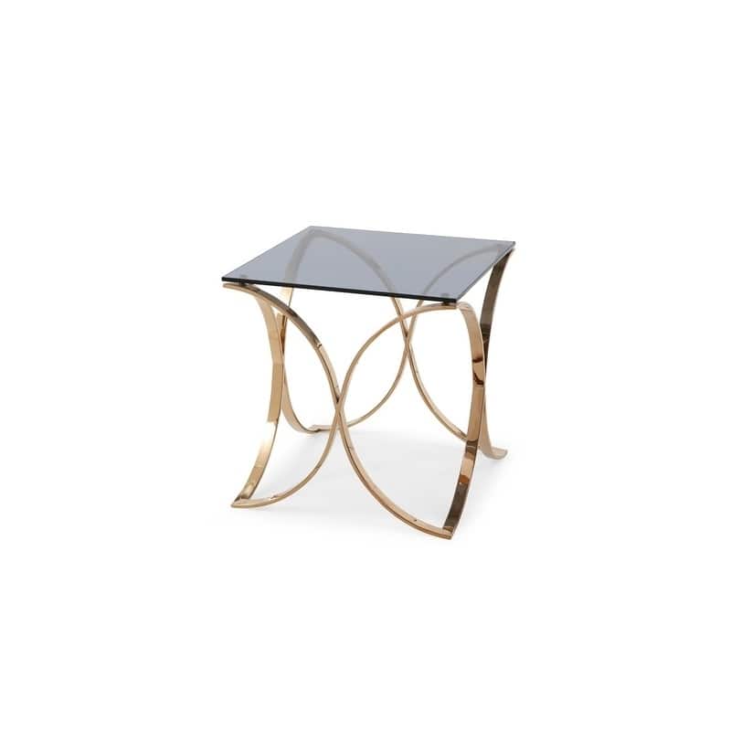 Modrest Reklaw Modern Smoked Glass & Rosegold End Table