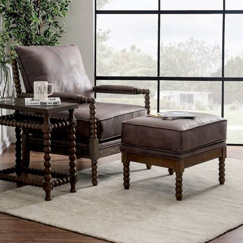 Copper Grove Rila Rustic Boho Faux Leather 2-piece Chair and Ottoman Set