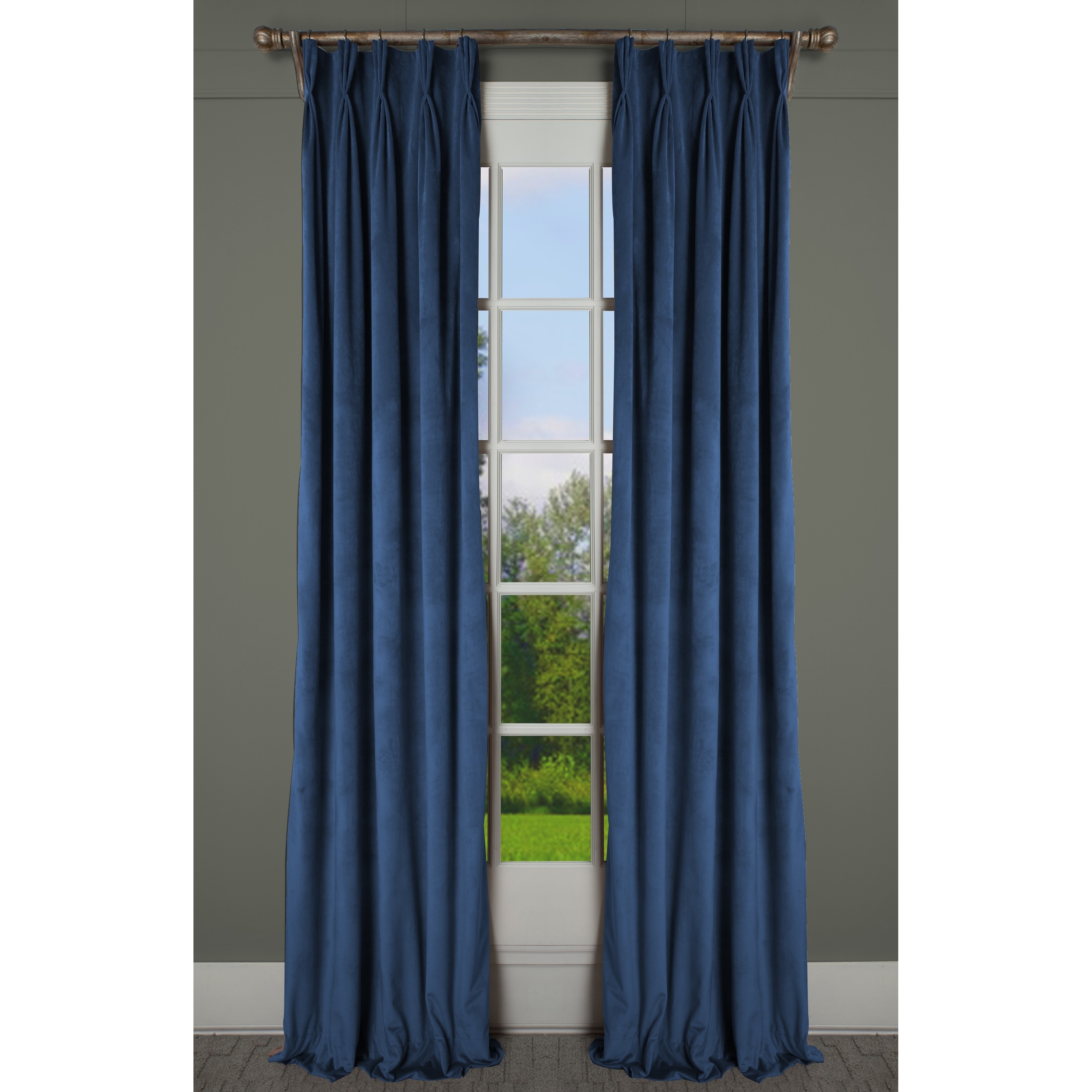 Shop Milan Luxurious Lapis Blue Velvet Pinch Pleat Lined Drapery