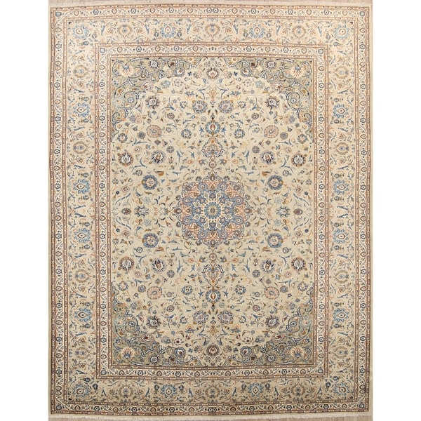 Wool Kashan Hand Knotted Vintage Persian Traditional Area Rug Wool - 13'9" x 10'3"