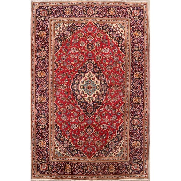 Floral Hand Made Woolen Kashan Persian Area Rug - 9'10" x 6'5"