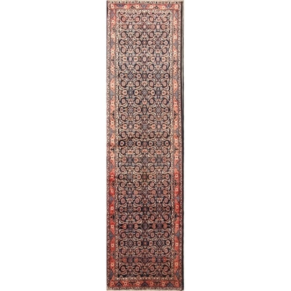 Hamedan Hand Made Vintage Wool Floral Persian Rug - 13'0" x 3'5" runner