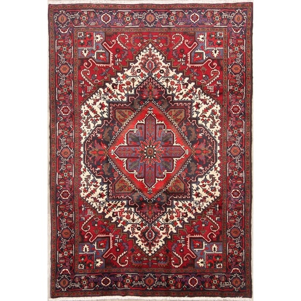 Hand Knotted Geometric Heriz Persian Traditional Area Rug - 9'5" x 6'6"