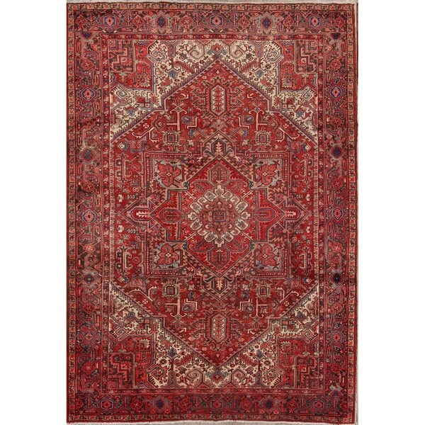 Vintage Handmade Wool Traditional Heriz Persian Classical Area Rug - 11'4" x 7'11"