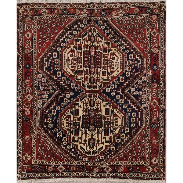 Traditional Handmade Wool Afshar Sirjan Persian Vintage Area Rug - 5'2" x 4'4"