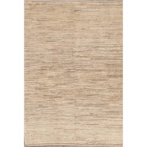 Traditional Natural Dye Solid Ivory Gabbeh Zolanvari Persian Area Rug - 4'10" x 3'5"