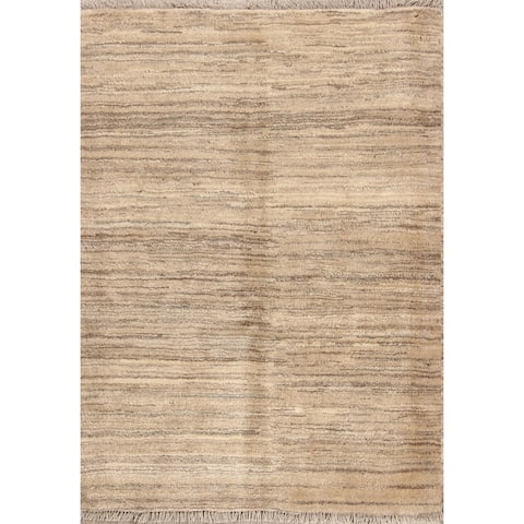 Traditional Contemporary Solid Ivory Gabbeh Zolanvari Persian Area Rug - 5'2" x 3'10"