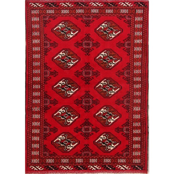 Geometric Foyer Size Hand Made Balouch Bokara Persian Area Rug - 4'8" x 3'4"