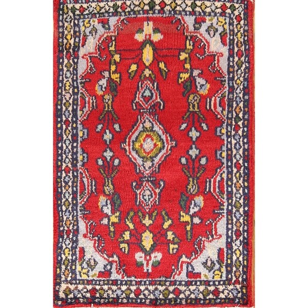 Floral Hamedan Wool Hand Knotted Vintage Persian Area Rug - 2'9" x 1'9"