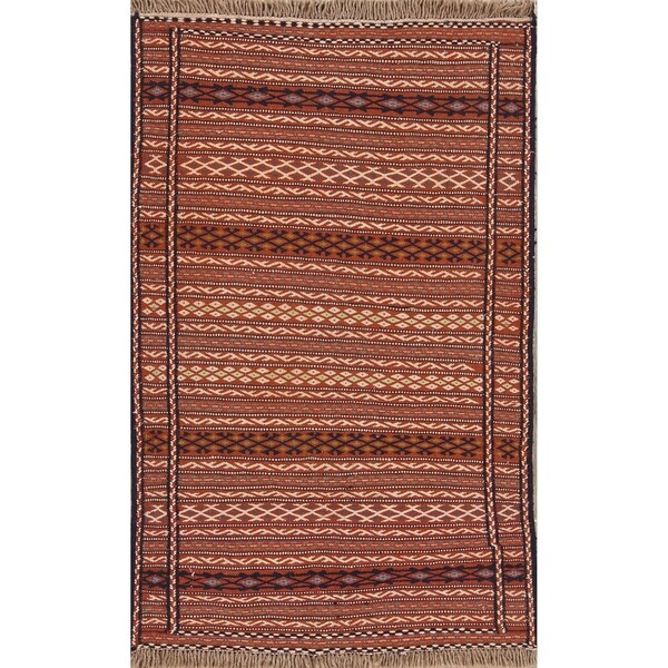 Geometric Flat-weave Balouch Kilim Hand Woven Persian Rug - 4'11" x 3'2" runner