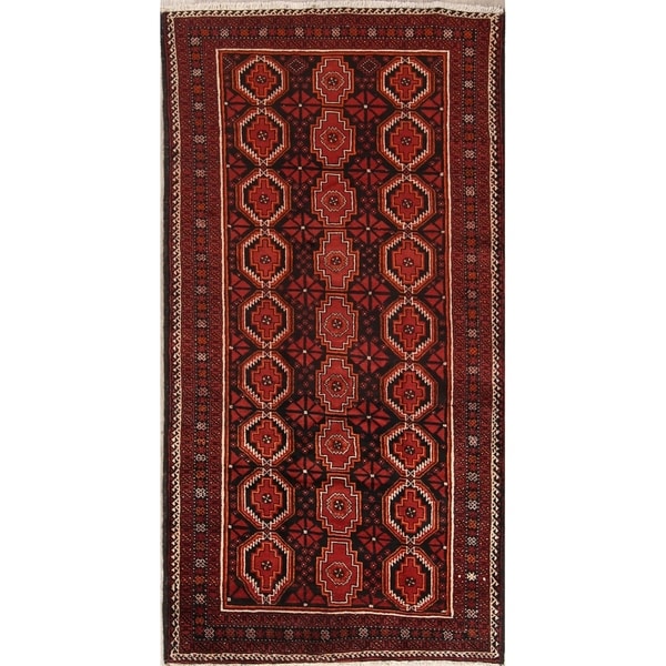 Traditional Hand Made Geometric Tribal Black Balouch Persian Area Rug - 8'9" x 4'6"