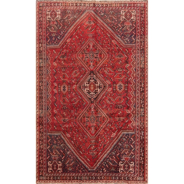 Geometric Tribal Abadeh Shiraz Handmade Antique Persian Area Rug Wool - 9'4" x 5'8"