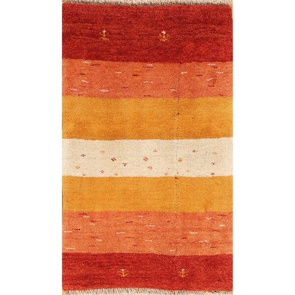 Striped Modern Gabbeh Shiraz Hand Knotted Persian Area Rug Wool - 4'2" x 2'7"