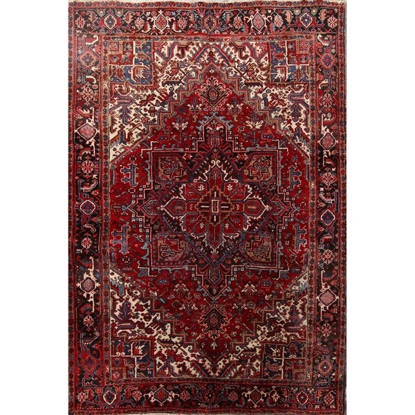 Vintage Classical Hadn Knotted Oriental Heriz Persian Area Rug Wool - 11'0" x 7'7"