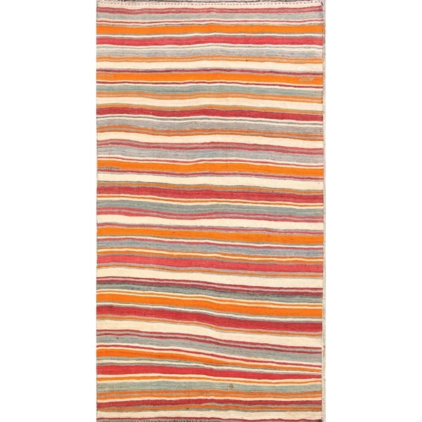 Hand Woven Wool Striped Contemporary Kilim Shiraz Persian Area Rug - 11'5" x 6'2" runner