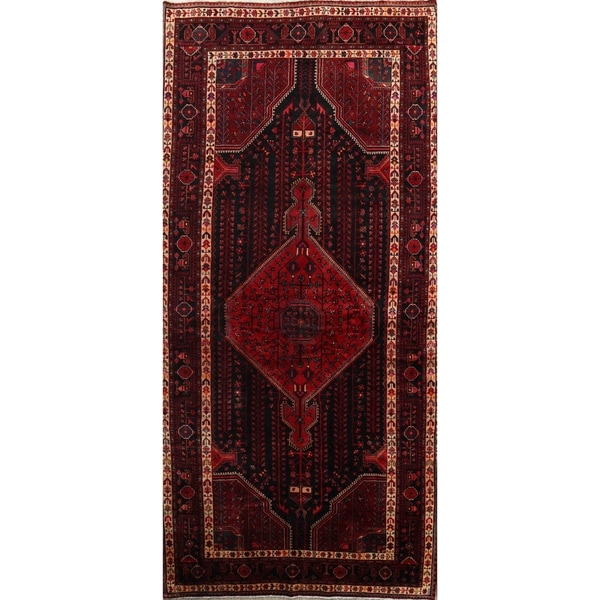Geometric Tribal Malayer Hamedan Handmade Vintage Persian Area Rug - 11'4" x 5'4"