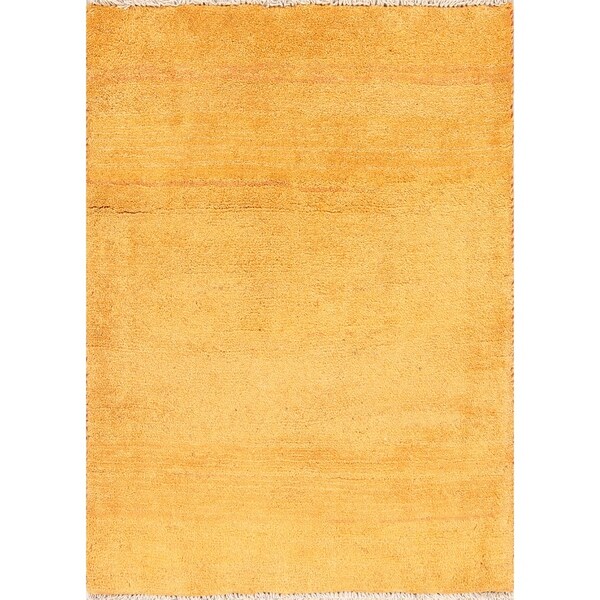 Plain Design Gold Modern Gabbeh Shiraz Handmade Persian Area Rug - 4'2" x 3'0"