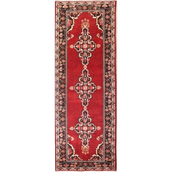 Medallion Mahal Sarouk Hand Knotted Wool Vintage Persian Rug - 10'8" x 4'0" runner