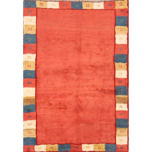 Traditional Hand Made Thick Pile Border Gabbeh Shiraz Persian Area Rug - 4'10" x 3'5"