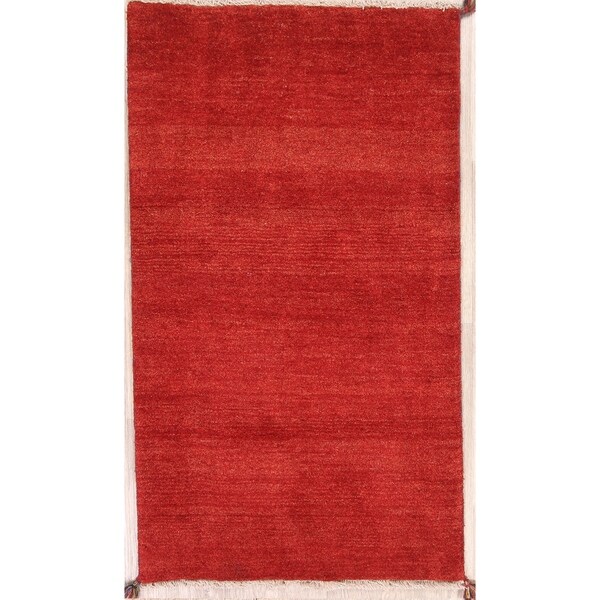 Contemporary Solid Red Gabbeh Shiraz Handmade Wool Persian Rug - 5'5" x 3'1" runner