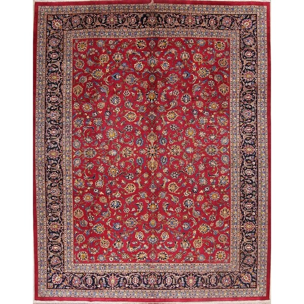 Floral Kashan Handmade Wool Vintage Persian Carpet Area Rug - 12'7" x 9'10"