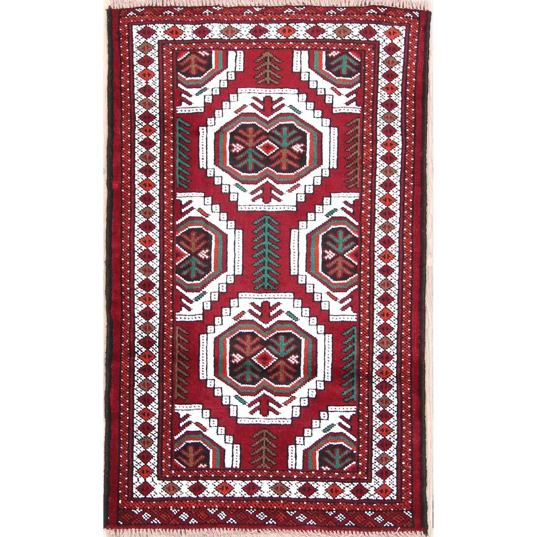 Geometric Red Traditional Handmade Small Rug 3x4 Tribal Carpet