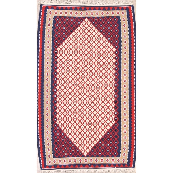 Geometric Tribal Nomad Kilim Sanandaj Hand Woven Persian Area Rug - 6'0" x 3'7"