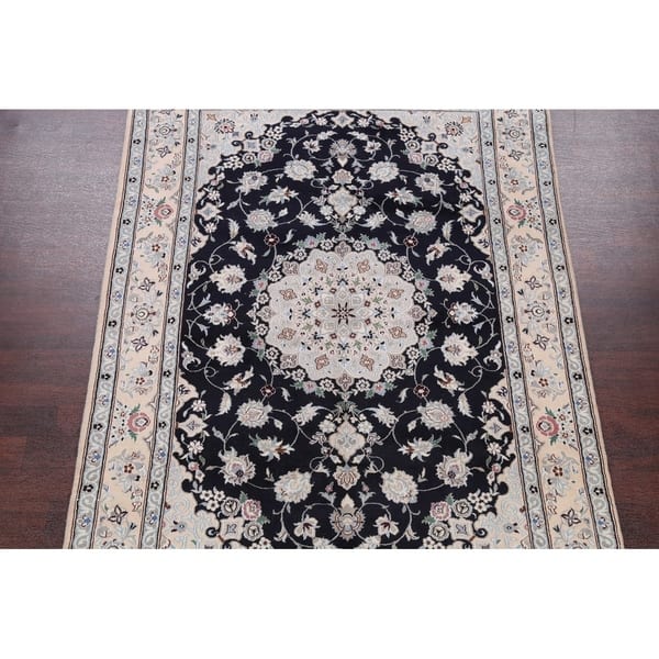 Floral Navy Blue Nain Hand Knotted Wool And Silk Persian Area Rug 9 7 X 6 5 On Sale Overstock 25639161