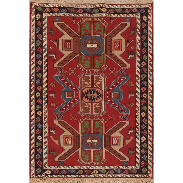 Tribal Animals Kilim Shiraz Hand Woven Woolen Persian Area Rug - 4'11" x 3'6"