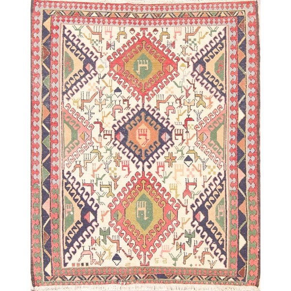 Tribal Animal Sumak Kilim Hand Woven Persian Square Area Rug - 4'3" x 3'6" square