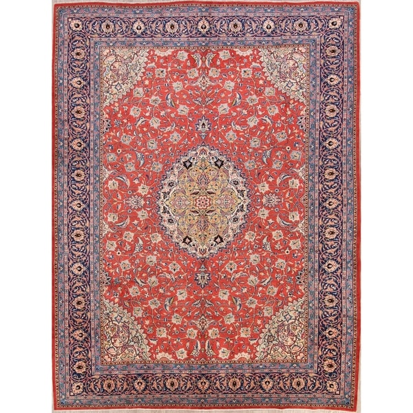 Floral Medallion Sarouk Hand Knotted Vintage Persian Large Area Rug - 12'10" x 9'8"