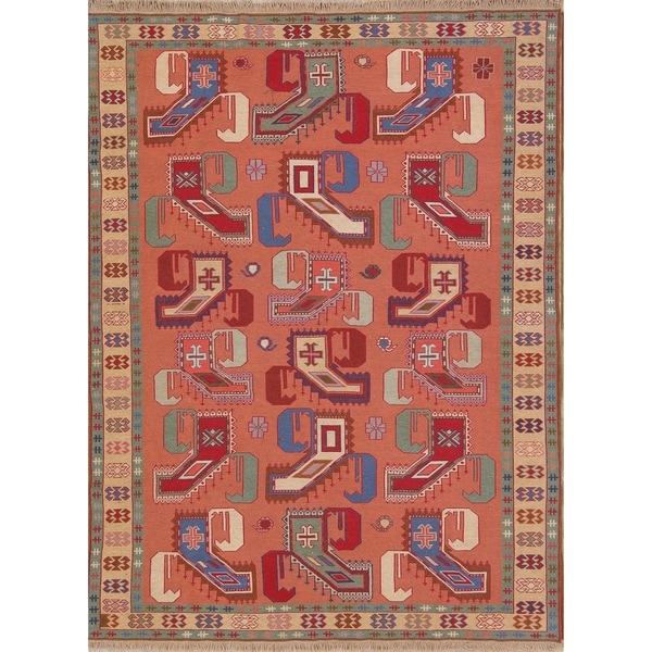 Handmade Geometric Paisley Kilim Shiraz Persian Area Rug Carpet - 6'9" x 4'11"